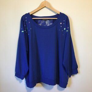Almost Famous Blue Angel Gems and Lace Window Sweater